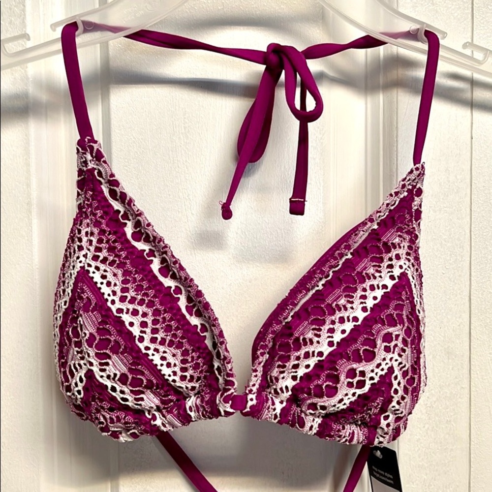 Mossimo Deep Pink White Spaghetti String Bikini Top JR XS NWT